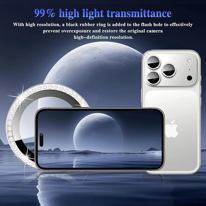 ShinKin Camera Lens Protector for iPhone 17 Pro/iPhone 17 Pro Max, Glitter Camera Cover, 9H Tempered Glass Individual Metal Ring Camera Protector for iPhone 17 Pro/17 Pro Max (Diamond - Silver)