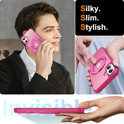 360° Magnetic Swivel Ring for iPhone 17 case, Built-in Metal Stand and Ring Holder, Magsafe Compatible, Military Grade Protection, Shock Resistant - Rose Pink