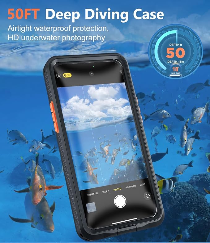 Underwater Phone Case for Snorkeling, [IP68 Waterproof] [Sensitive Inflated Touchscreen] [Precise Buttons], Only for 6.7" iPhone 15/14/13/12 Pro Max, iPhone 16/15/14 Plus, Black