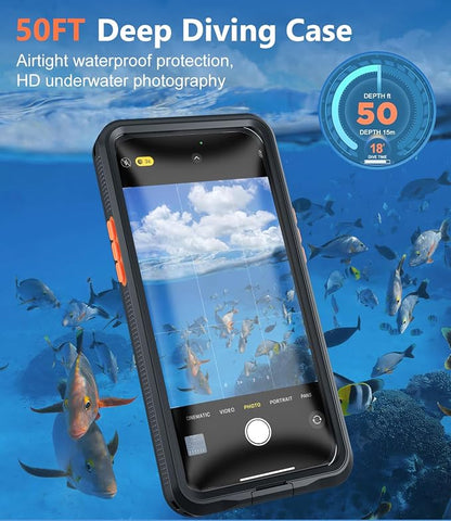 Underwater Phone Case for Snorkeling, [IP68 Waterproof] [Sensitive Inflated Touchscreen] [Precise Buttons], Only for 6.7" iPhone 15/14/13/12 Pro Max, iPhone 16/15/14 Plus, Black