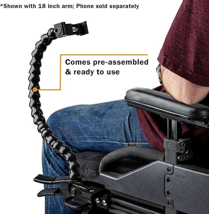 MOGO ModularHose Assistive Technology Phone Holder with Heavy-Duty Spring Clamp (Opens to 2"), 18 Inch Arm
