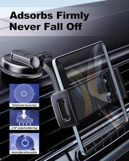 Car Phone Mount for Samsung Galaxy Z Fold 7 6 5 4 3 2 Accessories, Folding/Tablet Suction Holder for Dashboard 360° Rotatable Fit for iPad Mini 6 iPad Pro Air Pixel Fold and More 4-12.9" Device