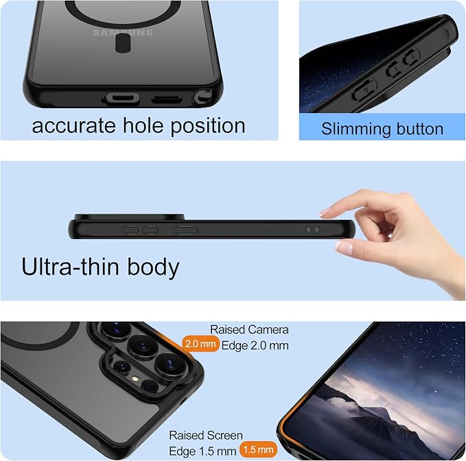 For Samsung Galaxy S26 Ultra Phone Case: 12FT Military Grade Drop Protection【Compatible with Magsafe】S26 Ultra Case with Screen Protector,Slim Frosted Translucent Soft Touch case for S26 Ultra,Black