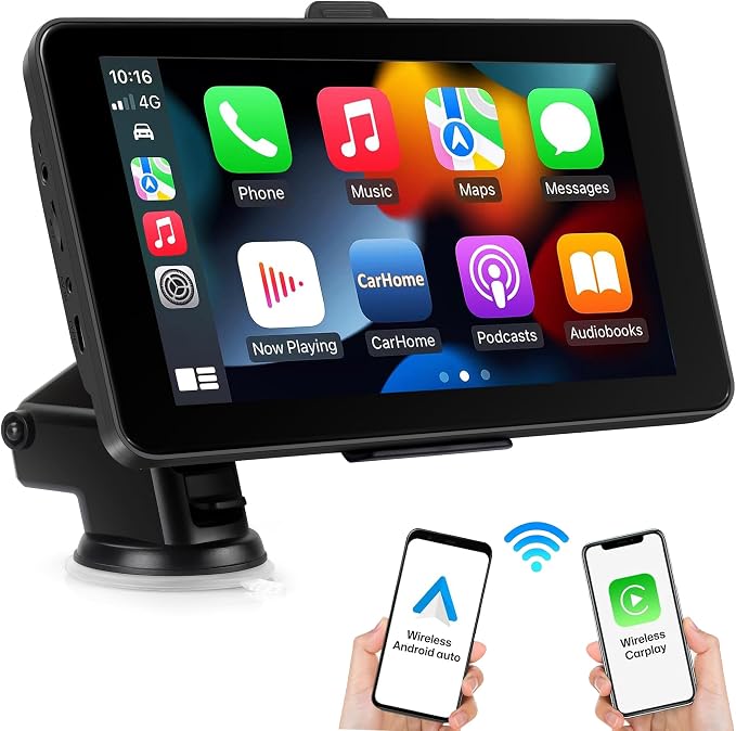 7" HD Apple CarPlay & Android Auto Screen for Car | Portable Touchscreen Screen Naivgation Car Stereo, with CarPlay Bluetooth, Mirror Link, Siri, Hands-Free Calling, AirPlay, FM/AUX & Voice Assistant
