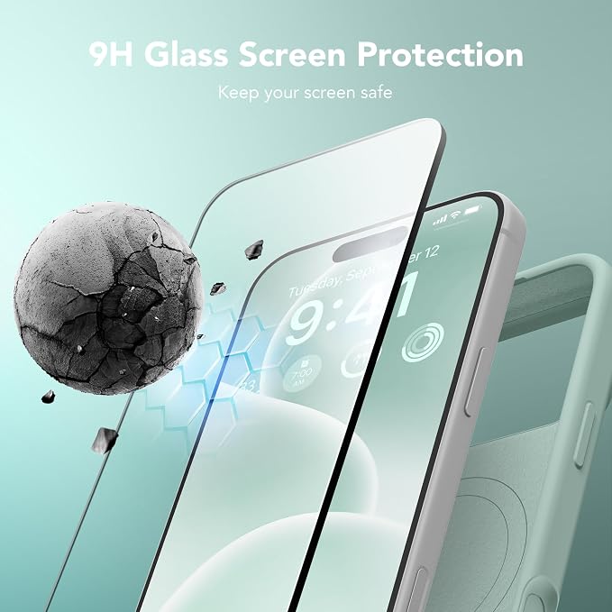 GONEZ Magnetic for iPhone 17 Pro Case, Compatible with MagSafe, [Screen Protector + Camera Lens Protector], Liquid Silicone Anti-Scratch Shockproof Protective Phone Case 6.3 inch, Mint Green