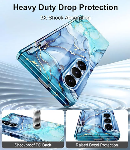 Btscase for Samsung Galaxy Z Fold 8 Ultra Case,Built in Front Screen Protector,[Compatible with MagSafe] Marble Hard PC Slim Shockproof Full Body Drop Protective Case for Z Fold 8 Ultra, Blue Cyan