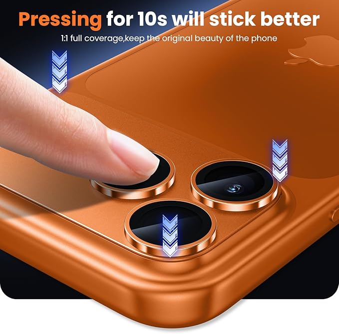 WSKEN for iPhone 17 Pro Camera Lens Protector - [Military Grade Shatterproof] [Strong Adhesion] Metal Aluminum Alloy Tempered Glass Camera Screen Protector, Orange Titanium
