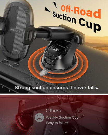 APPS2Car Suction Cup Phone Mount, Universal Phone Holders for Your Car Windshield/Dashboard/Window, Cell Phone Holder Car with Sticky Gel Pad, Compatible with iPhone, Samsung, All Cellphone