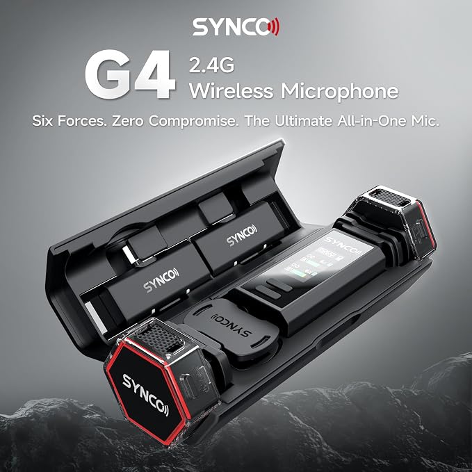SYNCO G4 Wireless Lavalier Microphone, 2.4G Dual Transmitter 200m Stable Range 48KHz 24Bit Lapel Mic 656FT 8H for Online Class Vlog Stream YouTube for Camera Smartphone Tablet