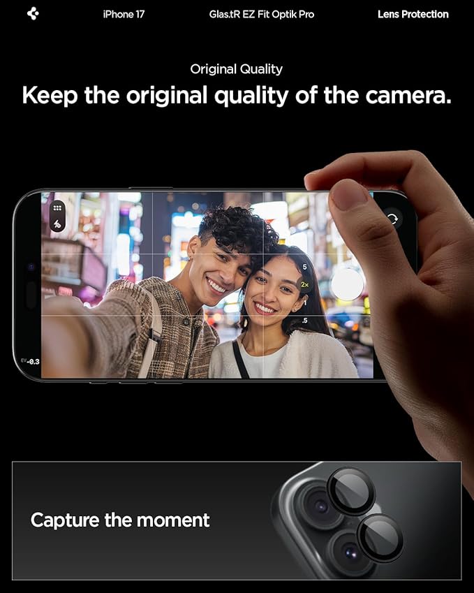 Spigen Camera Lens Screen Protector [GlasTR EZ Fit Optik Pro] Designed for iPhone 17 | iPhone 16 Plus | iPhone 16 [Case Friendly] - Black [2 Pack]