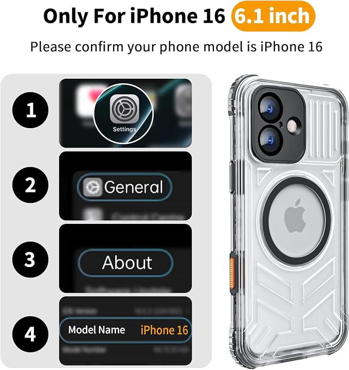 for iPhone 16 Waterproof Case, Compatible with MagSafe, IP68 Built-in Camera Control, Military Shockproof & Screen Protector for Water Sports, 6.1 Inch Frosted Black