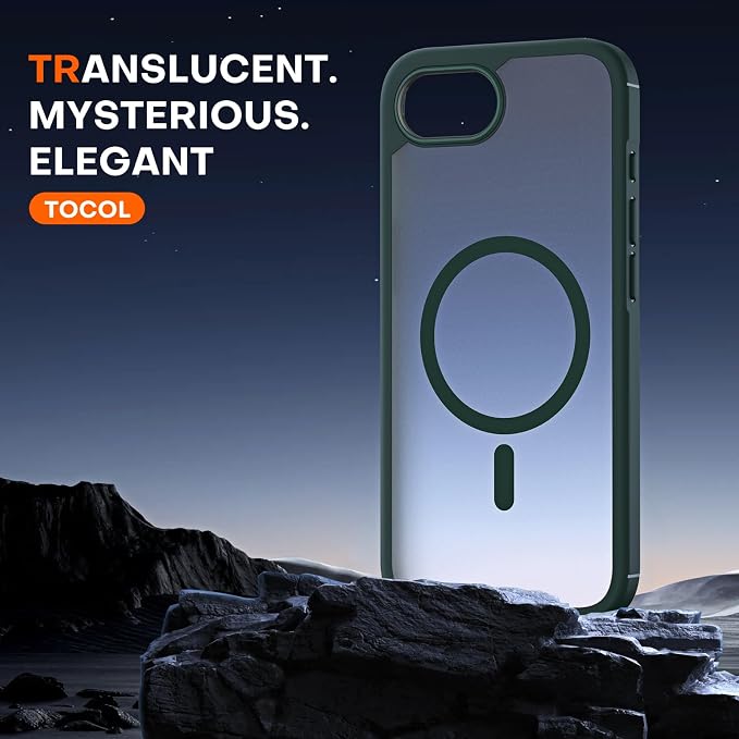 TOCOL Magnetic for iPhone 16e Case, Upgraded Full Camera Protection, Compatible with Magsafe, Drop Protection, Translucent Matte Back Bumper for iPhone 16e 6.1-Inch (Alpine Green)