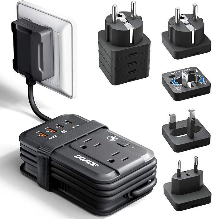DOACE 350W Travel Voltage Converter 220V to 110V, Step Down Converter with Wrap-Around Extension Cord, 4 USB Ports, Universal Plug Adapters for CPAP, Phone, Shaver, Toothbrush (Black)