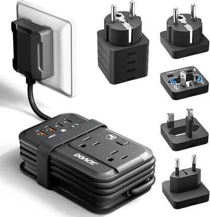 DOACE 350W Travel Voltage Converter 220V to 110V, Step Down Converter with Wrap-Around Extension Cord, 4 USB Ports, Universal Plug Adapters for CPAP, Phone, Shaver, Toothbrush (Black)