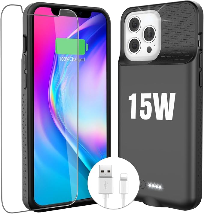 ZENEE for iPhone 14/14 /13/13 Pro Battery Case，【15W Fast】 Ultra-Slim 7000mAh Portable Rechargeable Charger Case Cover for iPhone 14,14 Pro,13,13 Pro Charging Case -6.1inch，Black