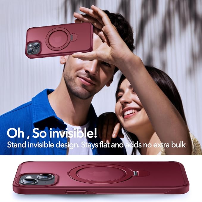 Anqrp 360° All-in-ONE Stand Case for iPhone 15 Case with Rotatable Magnetic Kickstand Ring Holder, Compatible with Mag-Safe, MIL-Grade Shockproof iPhone 15 Phone Case Cover 6.1", Red