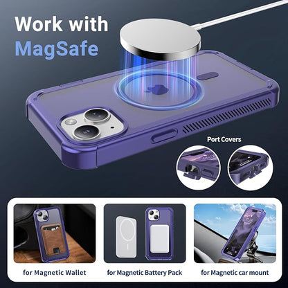 jaroco Magnetic for iPhone 14 Case, [Compatible with MagSafe][Military Grade Drop Protection][Heavy Duty Protection][Non-Slip][Shockproof] 2-Layer Durable Bumper Phone Case 6.1''-Dark Purple
