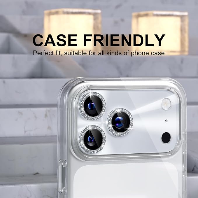 Choiche Compatible for iPhone 17 Pro Camera Lens Protector, Bling Camera Cover with 9H Tempered Glass Lens Screen Protector Metal Ring Decoration Accessories 6.3-inch (Light-Silver)
