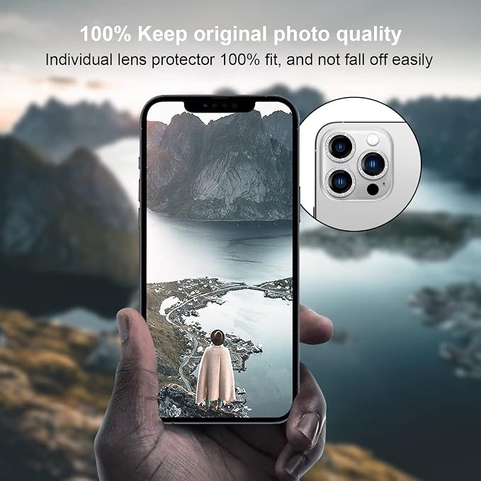 Jeluse [3X2 Pack Designed for iPhone 13 Pro/iPhone 13 Pro Max Camera Lens Protector, 9H Tempered Glass Screen Protector Cover [Alignment Kit Eazy installation] Metal Individual Ring