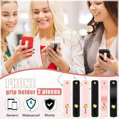 Weewooday 6 Pieces Phone Grip Holder Cell Phone Grip Strap Telescopic Finger Strap Stand Universal Finger Kickstand for Most Smartphones(Black, Pink)