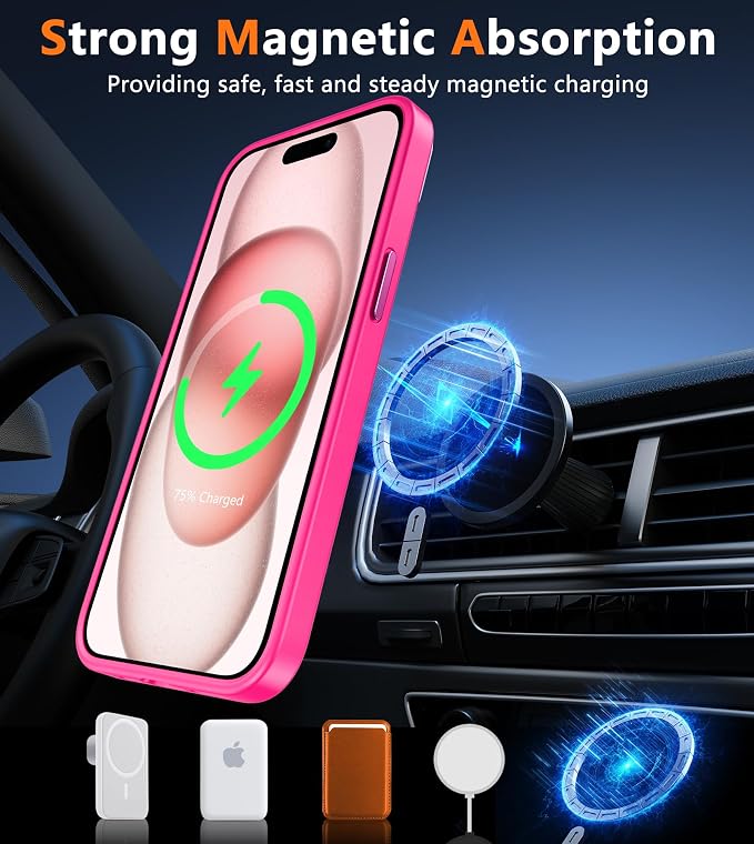 FNTCASE for iPhone 12 Pro Max Case: [Compatible with Magsafe] Translucent Matte Magnetic Phone Cover - Military Grade Drop Protection Shockproof Protective Cases - Hot Pink
