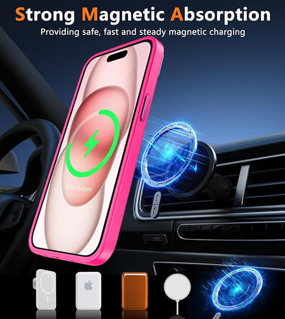 FNTCASE for iPhone 12 Pro Max Case: [Compatible with Magsafe] Translucent Matte Magnetic Phone Cover - Military Grade Drop Protection Shockproof Protective Cases - Hot Pink
