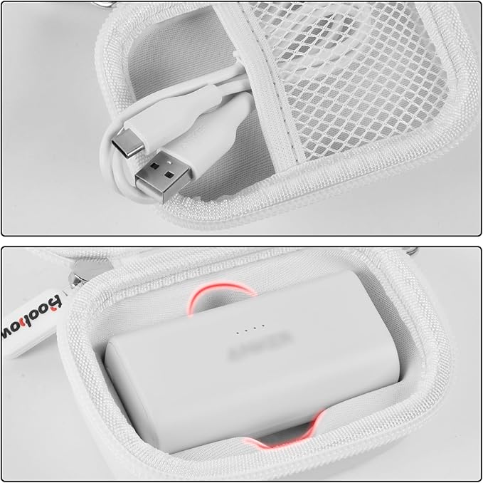 Boobowl Case Compatible with Anker Nano Portable Charger Power Bank, 5,000 Mah, with Built-in Lightning Connector, Charging Battery Pack Storage Holder for amelema/for LanLuk/for Feob -White