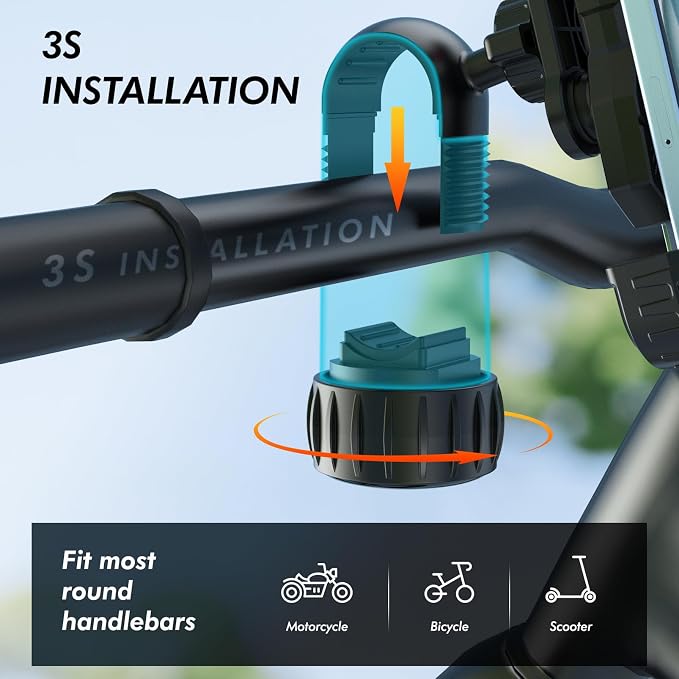 Motorcycle Phone Holder - [Metal Tie Rod] with Vibration Dampener, Adjustable Handlebar Bike Cell Phone Mount, Motorcycle Bicycle E-Bike Scooter Fit iPhone 16/15/14/13 Pro Max, 4.7-7.0" Phones