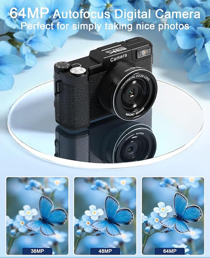 FLATIC 5K Digital Camera with WiFi, Cameras for Photography with 180°Flip Screen, Vlogging Camera with 64GB Card, Battery, Camera for Beginner, Teens