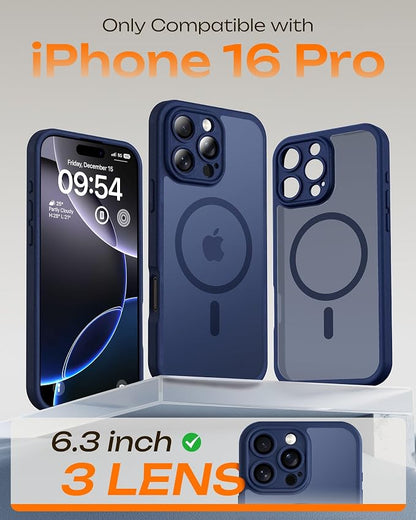 TOCOL Magnetic for iPhone 16 Pro Case, Upgraded Full Camera Protection, Compatible with Magsafe, Drop Protection, Translucent Matte Back Bumper for iPhone 16 Pro 6.3-Inch (Dark Blue)