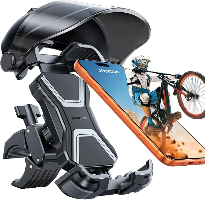 JOYROOM Bike Phone Holder Mount [Avoid Glare][Full Silicone Protection] Phone Mount for Scooter Ebike Bicycle Handlebar Cell Phone Clamp for iPhone 17 16 15 Pro Max S26, More 4.7-7" Phones