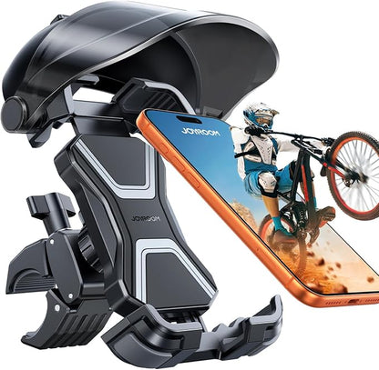 JOYROOM Bike Phone Holder Mount [Avoid Glare][Full Silicone Protection] Phone Mount for Scooter Ebike Bicycle Handlebar Cell Phone Clamp for iPhone 17 16 15 Pro Max S26, More 4.7-7" Phones