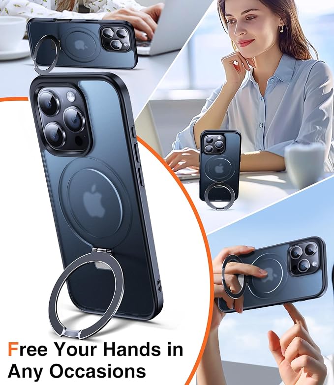 Chicfun 3-in-1 [Magnetic+Kickstand+Ring Holder] for iPhone 16 Pro Case with Stand Ring Holder， Compatible with MagSafe, Military Shockproof Kickstand Phone Case iPhone 16 Pro Cover Black