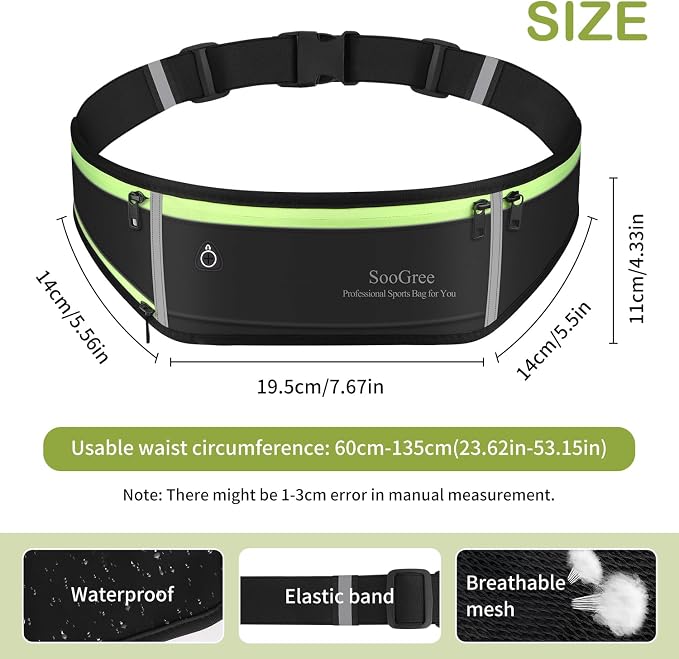 SooGree Men Women Running Belt Fanny Pack,Reflective Workout Sport Waist Pack Bag,Running Phone Holder Belt with Water Bottle Holder, Ideal for Running,Walking,Cycling,Gym Workouts (GSP1189-Black)