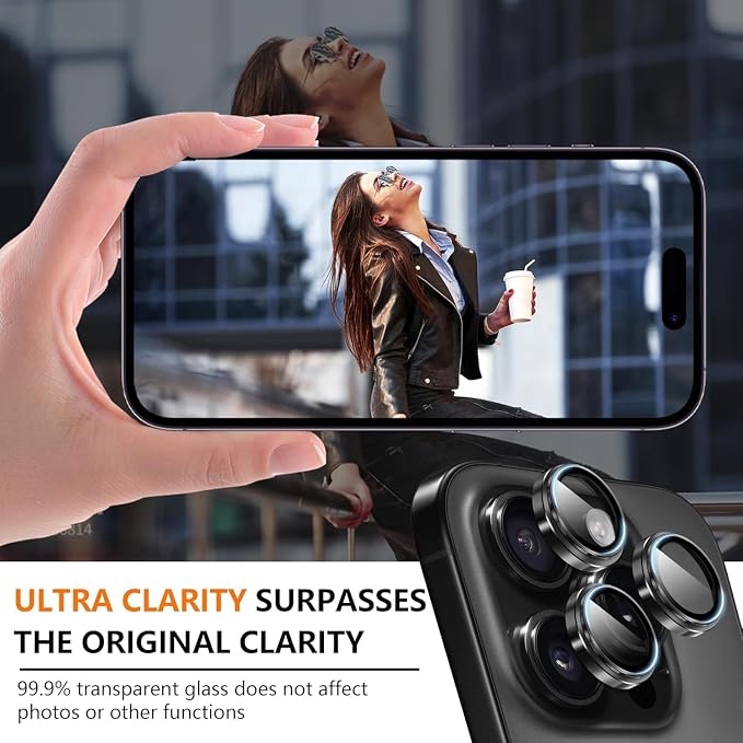 Camera Lens Protector for iPhone 15 Pro/iPhone 15 Pro Max, Anti-Scratch Lens Cover, 9H+ Tempered Glass HD View w/Night Shoot Shatterproof Black Titanium
