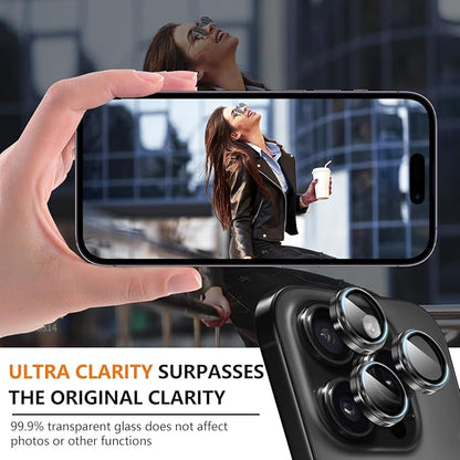 for iPhone 15 Pro/iPhone 15 Pro Max Camera Lens Protector Anti-Scratch Lens Cover, 9H+ Tempered Glass Camera Screen Cover Protector, HD View w/Night Shoot, Shatterproof, Blue Titanium