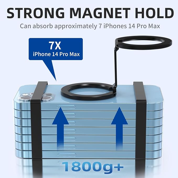Magnetic Phone Ring Holder for MagSafe 360°Rotation Finger Grip Stand Adjustable Cellphone Kickstand Mag Safe Accessories for iPhone 16/15/14/13/12 Series Black