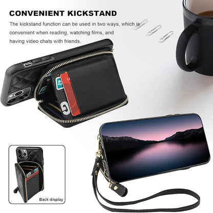 Bocasal Crossbody Wallet Case for iPhone 11 Pro Max, RFID Blocking PU Leather Zipper Handbag Purse Flip Cover, Kickstand Folio Case with Card Slots Holder Wrist Strap Lanyard 6.5 Inch (Black)