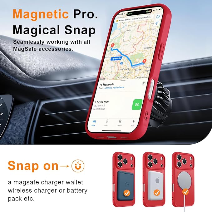 MOCCA Magnetic for iPhone 17 Pro Max Case, (Compatible with Magsafe) (16FT Military Grade Protection) Full Camera Protection Anti-Fingerprint Slim Translucent Matte Phone Cover 6.9",Red