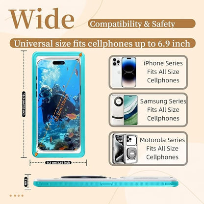 Waterproof Phone Case,IPX8 Phone Protection with Ideal for Snorkeling,Diving,and Water Activities,Suitable for iPhone,Samsung,Motorola,and All Series of Phones with Screens Below 6.9 in (Cyan)