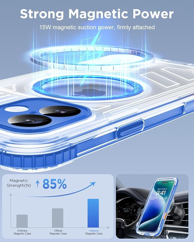 for iPhone 16 Plus Waterproof Case with Magsafe, Built-in [Camera & Screen Protector] [Lanyard], IP68 Water Proof Full Body Dustproof Heavy Duty Frosted Protective Phone Cover, 6.7" Blue
