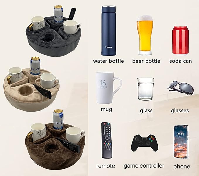 Xchouxer Couch and Bed Cup Holder Pillow, Sofa Organizer Caddy for Drinks, Remotes, Phones, Snacks (Gray)