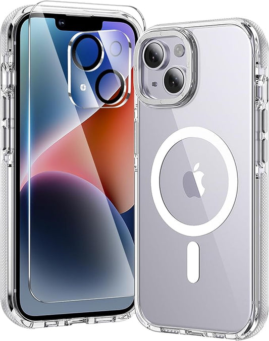 3 in 1 for iPhone 14 Case Clear with MagSafe, Yellowing-Resistant Acrylic Back, Shockproof Guard Corners, Military-Grade Protection for iPhone 14 Phone Case 6.1 inch Clear Bumper