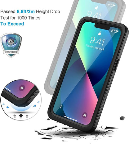Lanhiem for iPhone 13 Case, IP68 Waterproof Dustproof Shockproof Cases with Built-in Screen Protector, Full Body Sealed Protective Front and Back Cover for iPhone 13, 6.1 inch (Black)