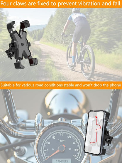 2025 Upgraded Bike Phone Holder ﻿, One Handed Quick Locking and Unlocking for Motorcycle Phone Mount, Handlebar Phone Mount with Four Way Lock Compatible with iPhone,Samsung and 4.8-6'' Smartphones