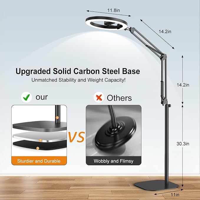 Latest Ring Light with Stand Tripod for iPhone, Overhead Phone Camera Mount with Light and Phone Holder Stand for Recording, 10” Selfie Light for Video,Streaming,Photography, Tiktok, YouTube