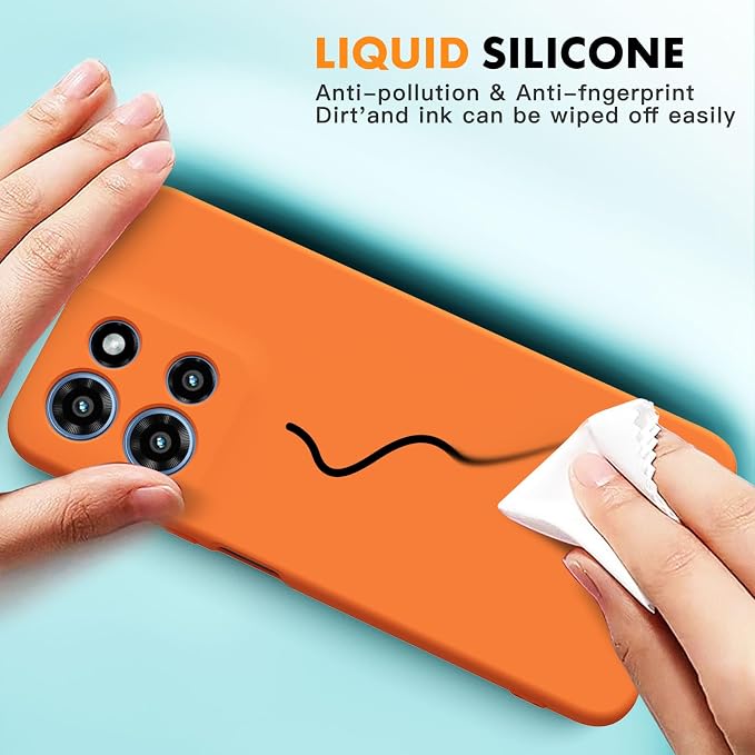 for Motorola Moto G 2025 Case, 2 Pack Tempered Glass Screen Protectors, Soft TPU Liquid Silicone Shockproof Gel Case-Orange