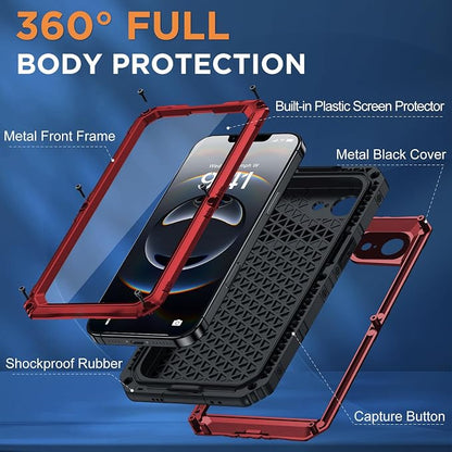 Beasyjoy for iPhone 16e Case/iPhone 17e Case Waterproof, Metal Heavy Duty Full Body Protective Case with Built-in Screen Protector, Military Grade Shockproof Cover for iPhone 16e/17e 6.1", Red