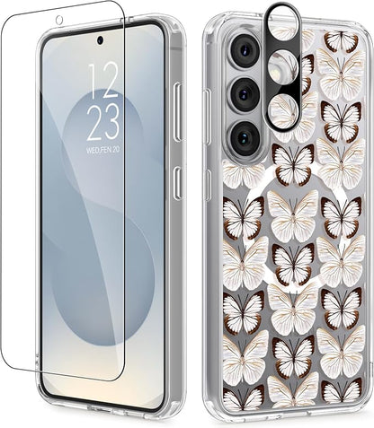 GVIEWIN for Samsung Galaxy S25 Plus Case Compatible with MagSafe, Clear Floral Shockproof Protective Women Phone Case, Non-Yellowing, Screen & Camera Lens Protector for S25 Plus 6.7", Amathusiidae