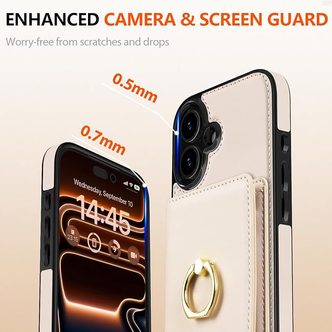 LOHASIC for iPhone 17 Case Wallet with Card Holder, 360° Rotation Ring, RFID Blocking, 5 Card Slots, PU Leather 6.3" Cover for Apple 17 Men Women, White
